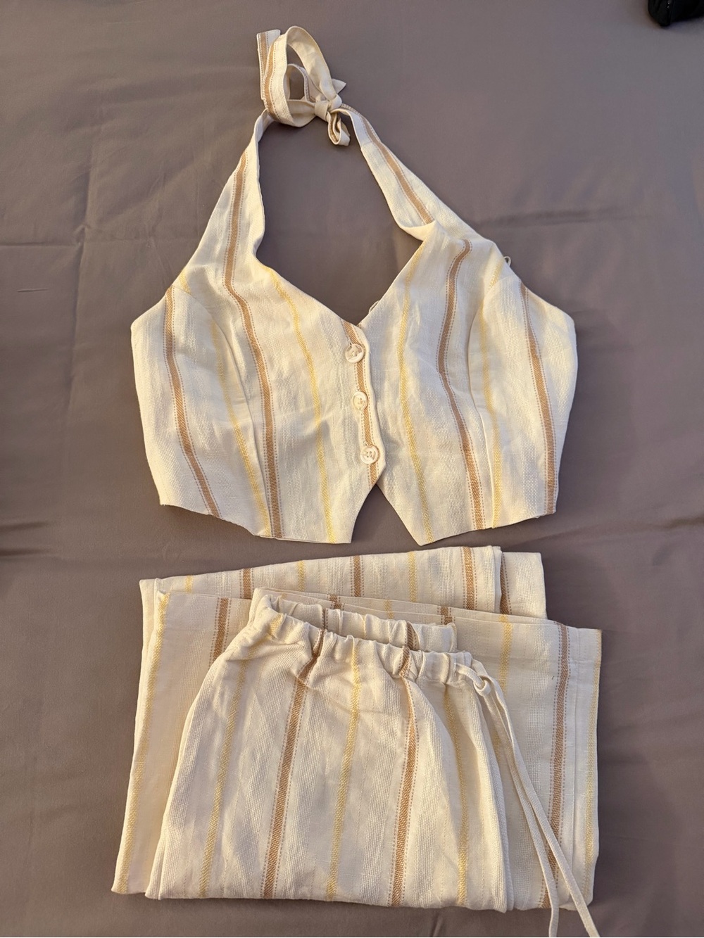 l*space Cream Striped Halter Crop Top & Wide Leg Pants